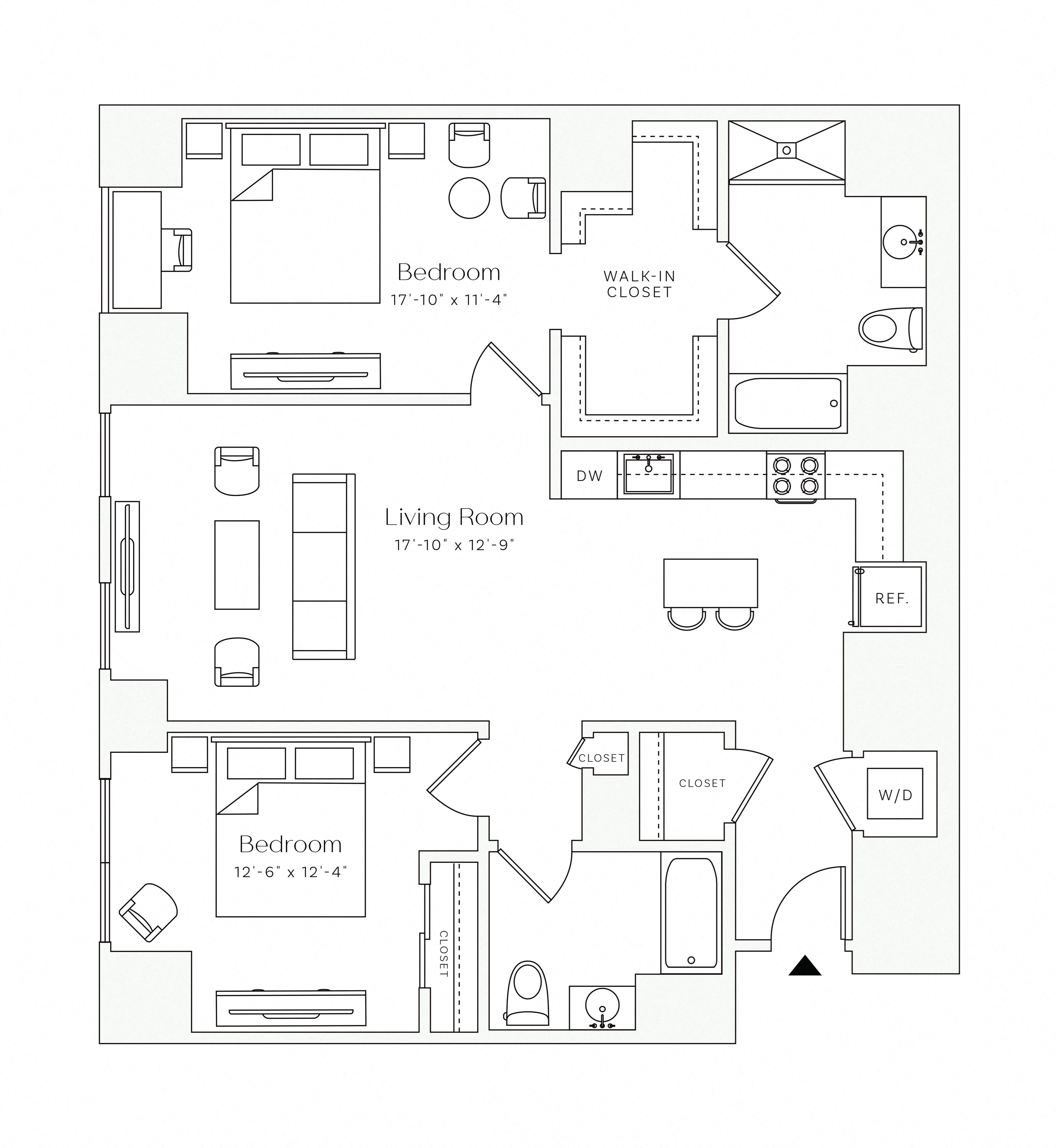 2 Bedroom 2 Bath floor plan